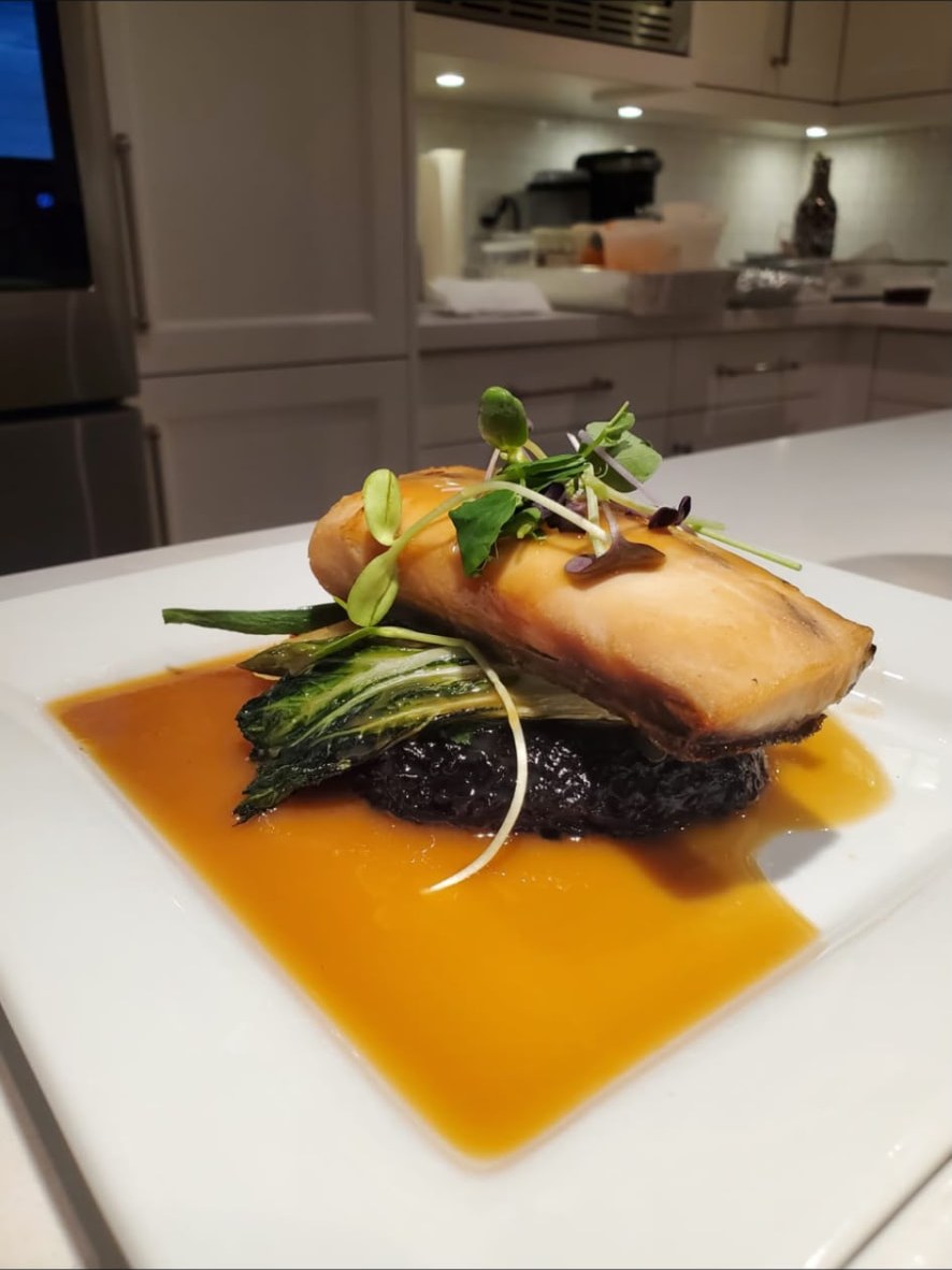 Pan-Seared Fish, Black Rice